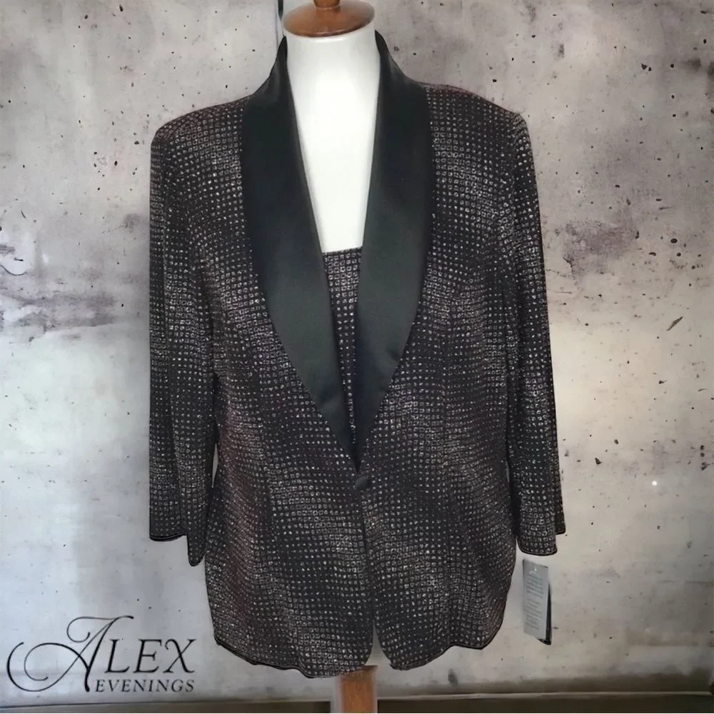 Black with Red Glitter Twinset Black Satin Shawl Tuxedo Lapel